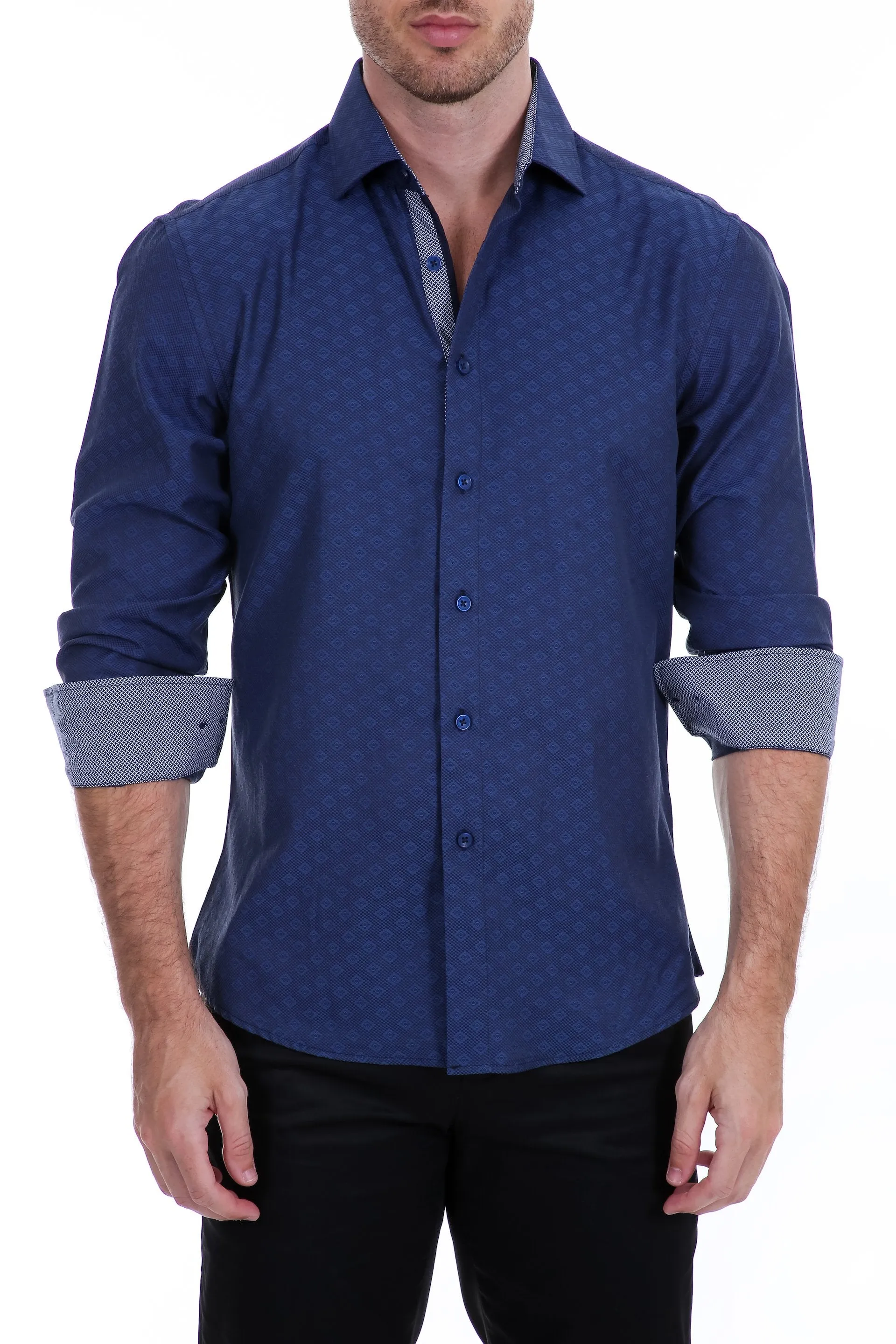 192444 - Men's Navy Button Up Long Sleeve Dress Shirt