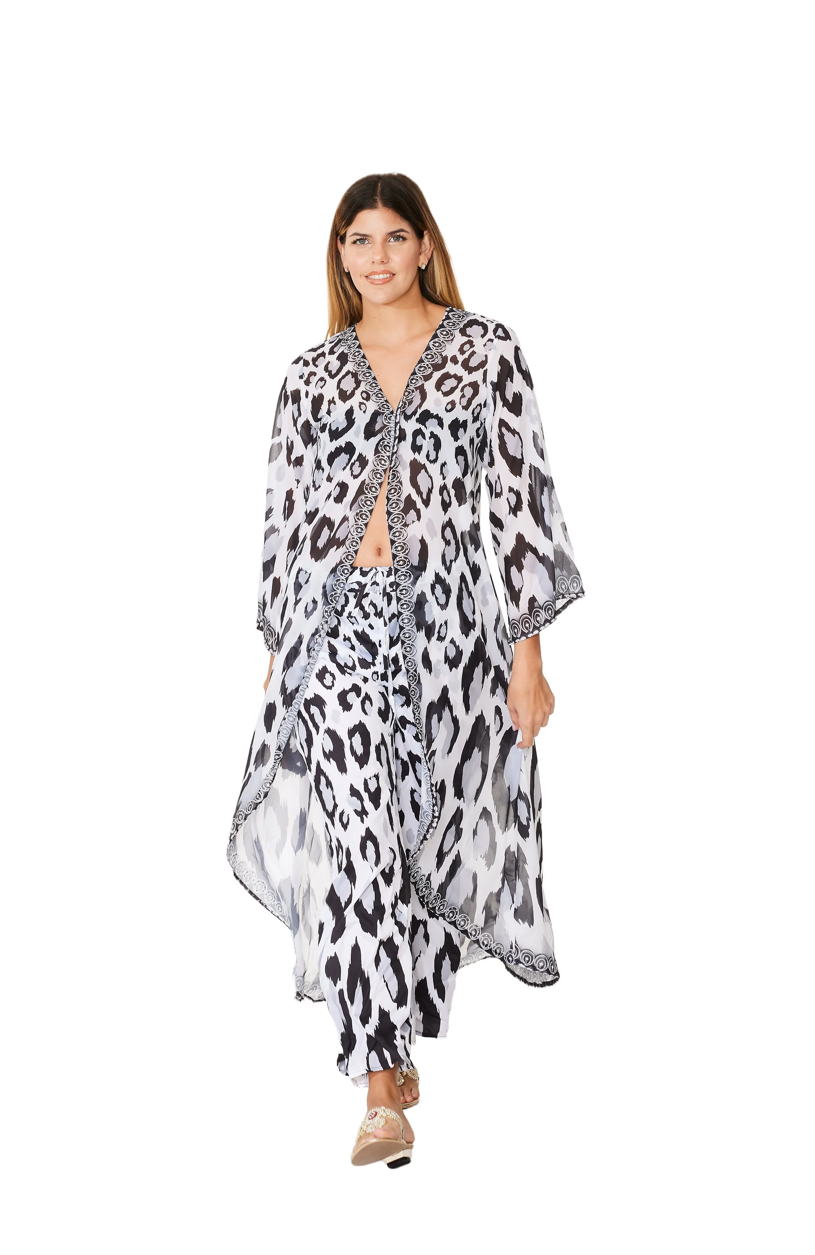 704-D Leopard Duster Black and White