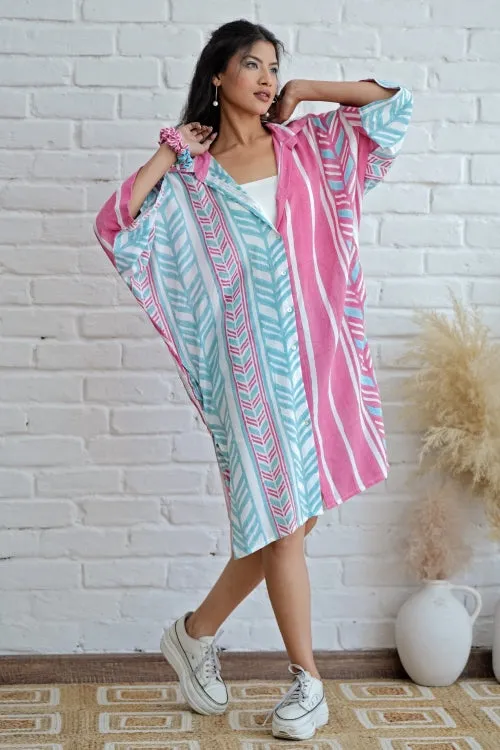 Barbie In Pink Hand Block Printed Oversize Shirt