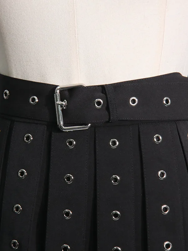 Belt Buckle Hollow Tasseled A-Line High Waisted Skirts Bottoms