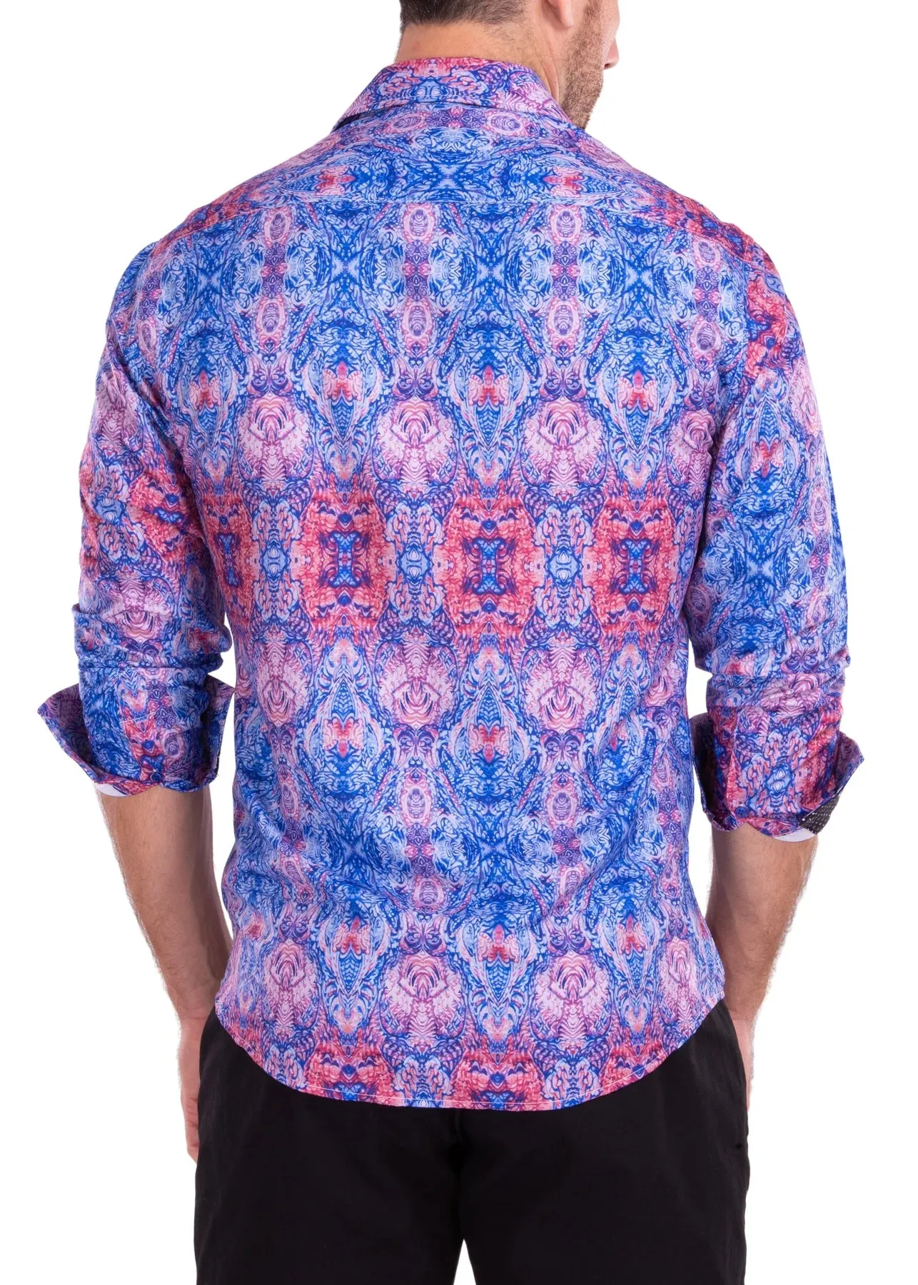 BeSpoke Mens Fancy Print Long Sleeve-Blue/Pink