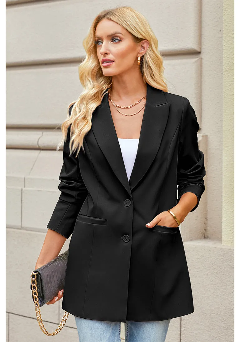 Black Women's Long Professional Office Casual Pocket Lapel Blazers