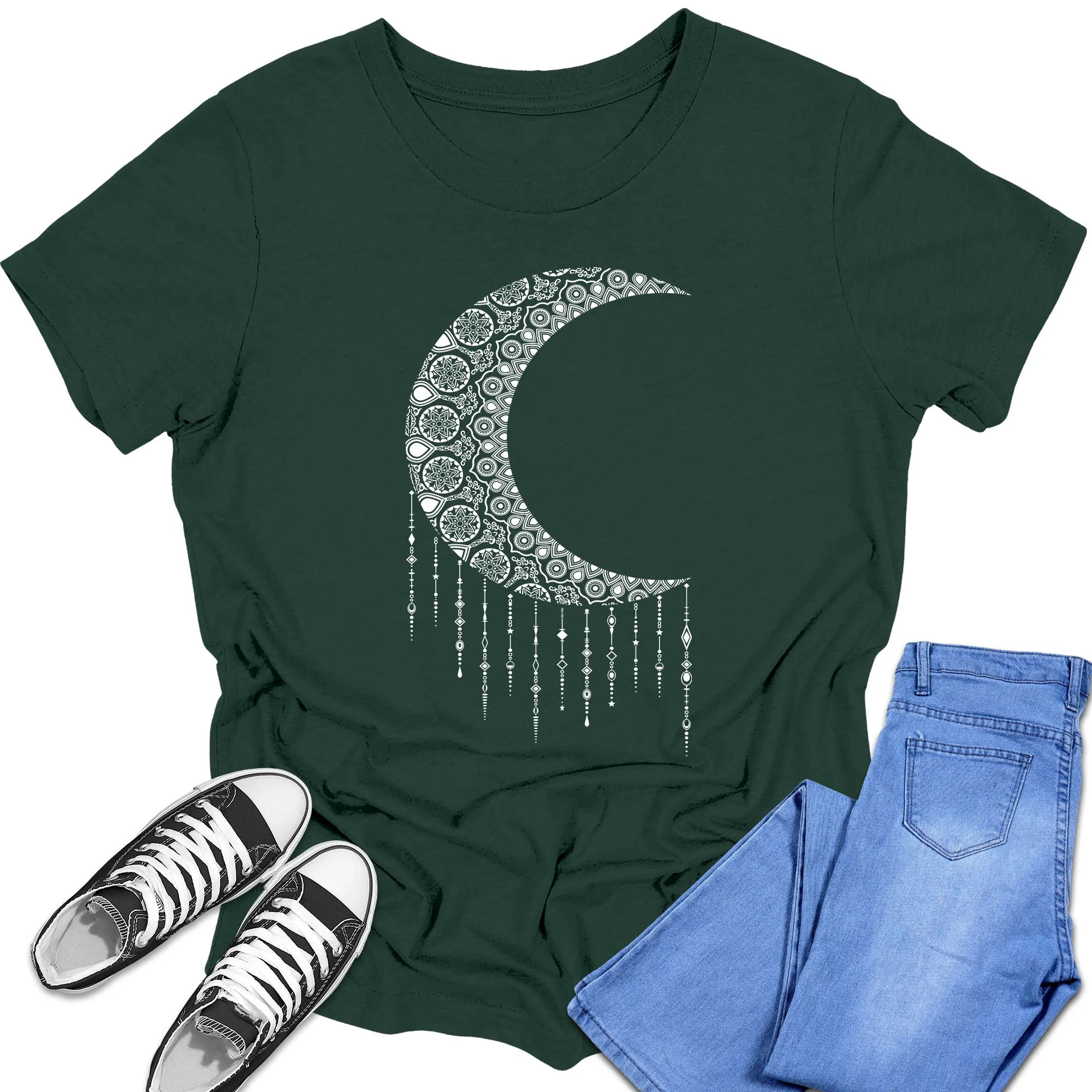 Boys and Girls Trendy Mandala Crescent Moon Graphic Tees