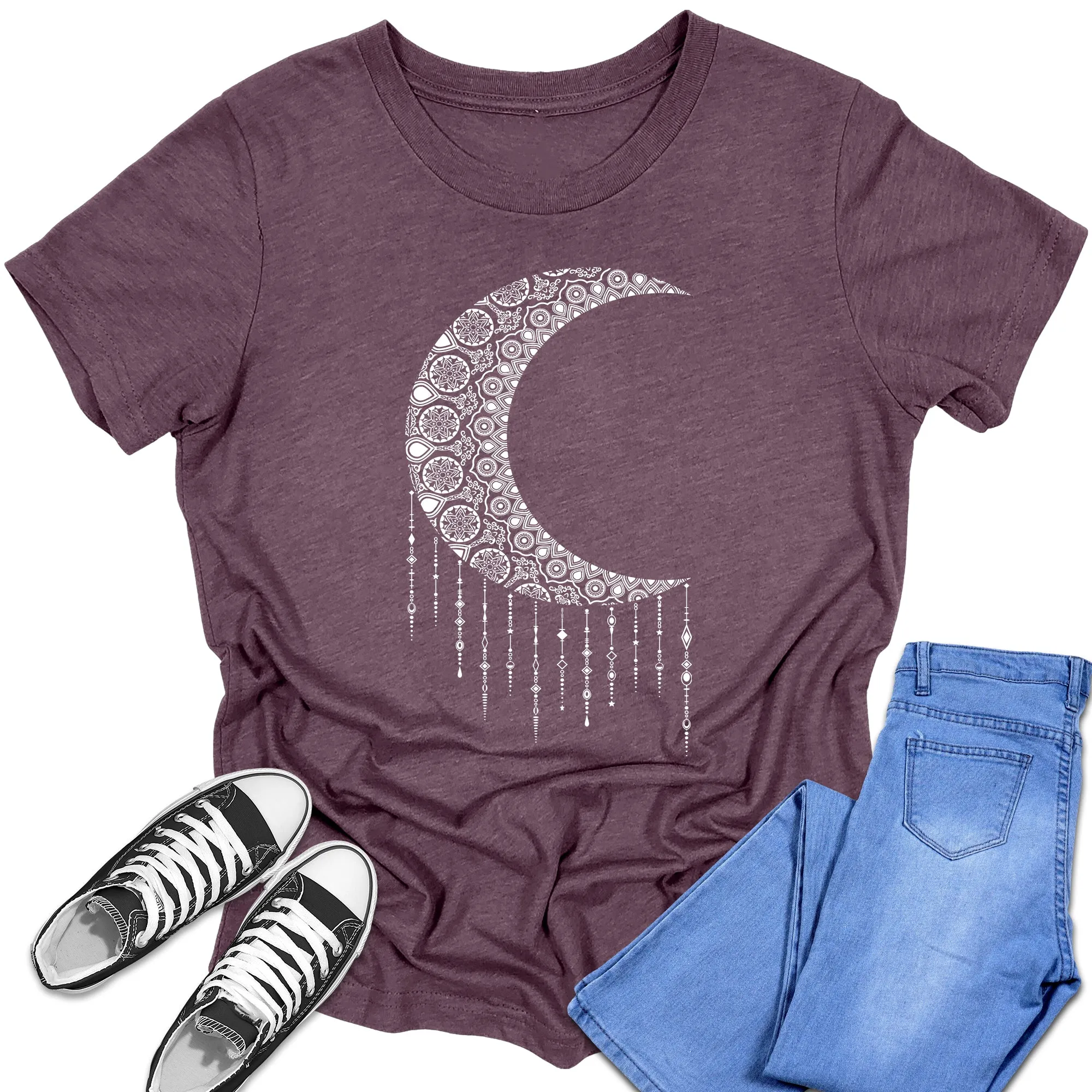 Boys and Girls Trendy Mandala Crescent Moon Graphic Tees