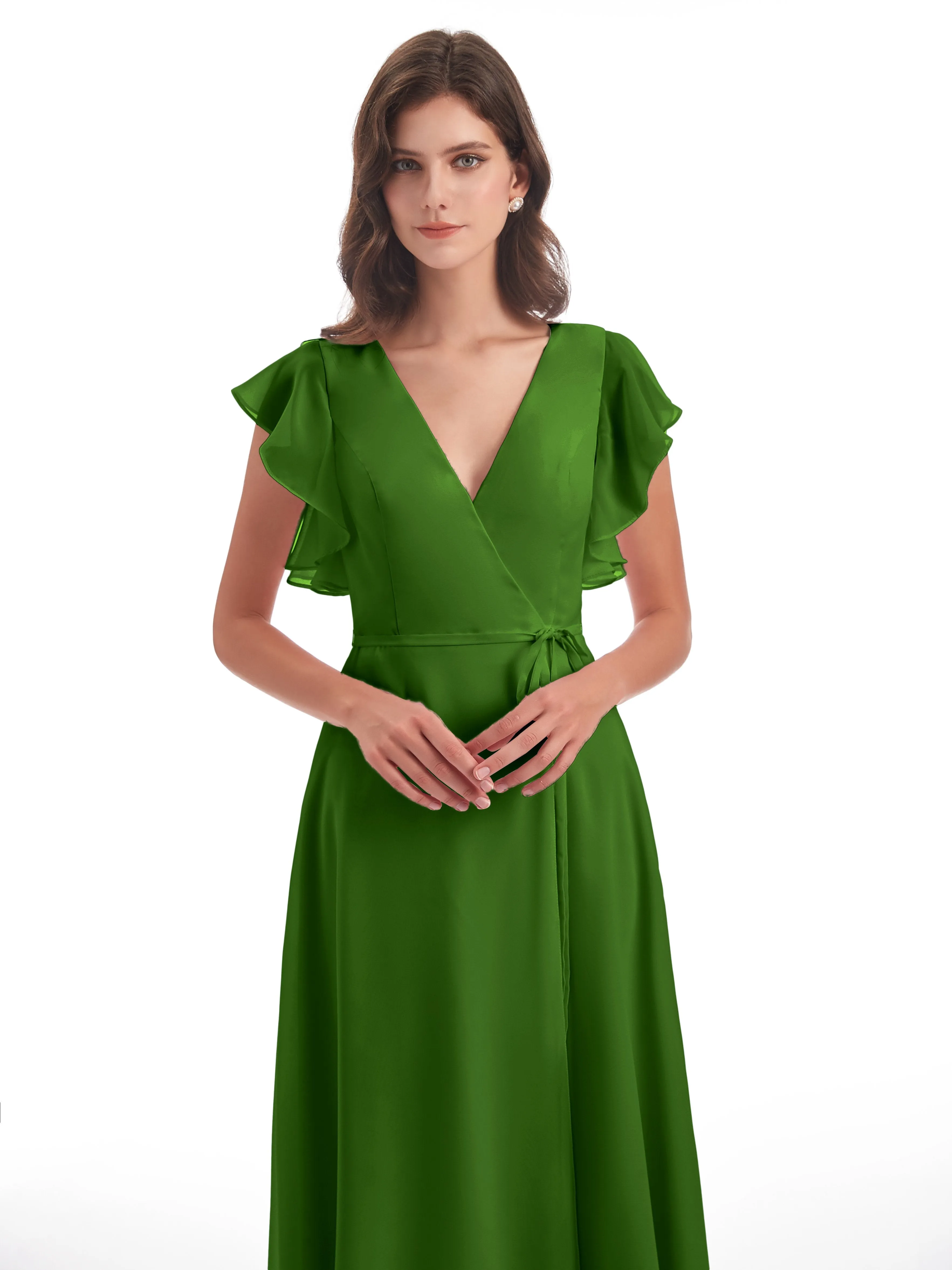 Bridesmaid Dress Moss Green Hope Charming V Neck Long Chiffon Bridesmaid Dresses