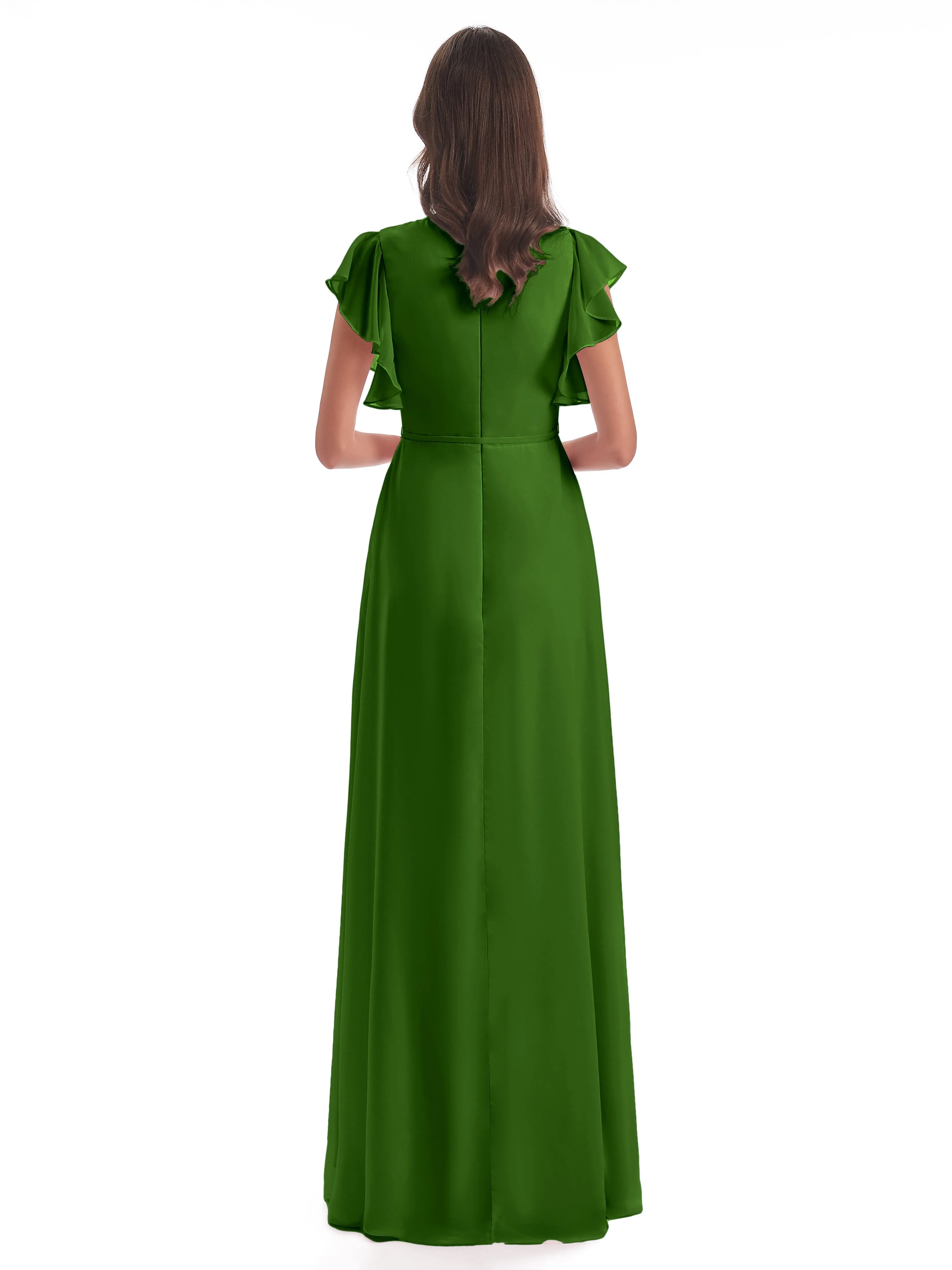 Bridesmaid Dress Moss Green Hope Charming V Neck Long Chiffon Bridesmaid Dresses