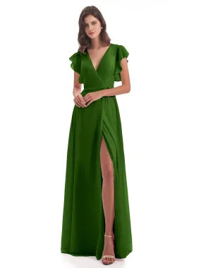 Bridesmaid Dress Moss Green Hope Charming V Neck Long Chiffon Bridesmaid Dresses