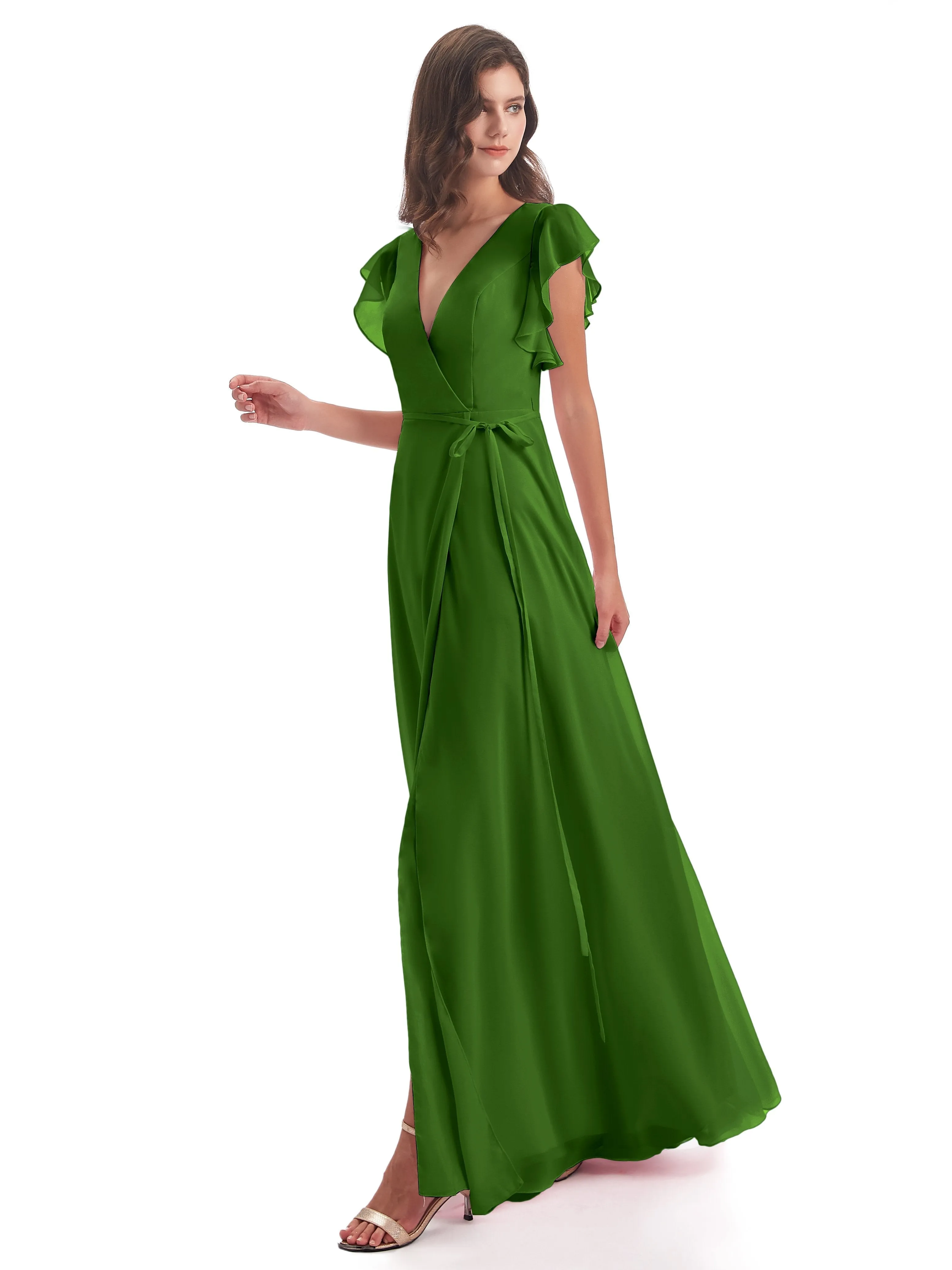 Bridesmaid Dress Moss Green Hope Charming V Neck Long Chiffon Bridesmaid Dresses