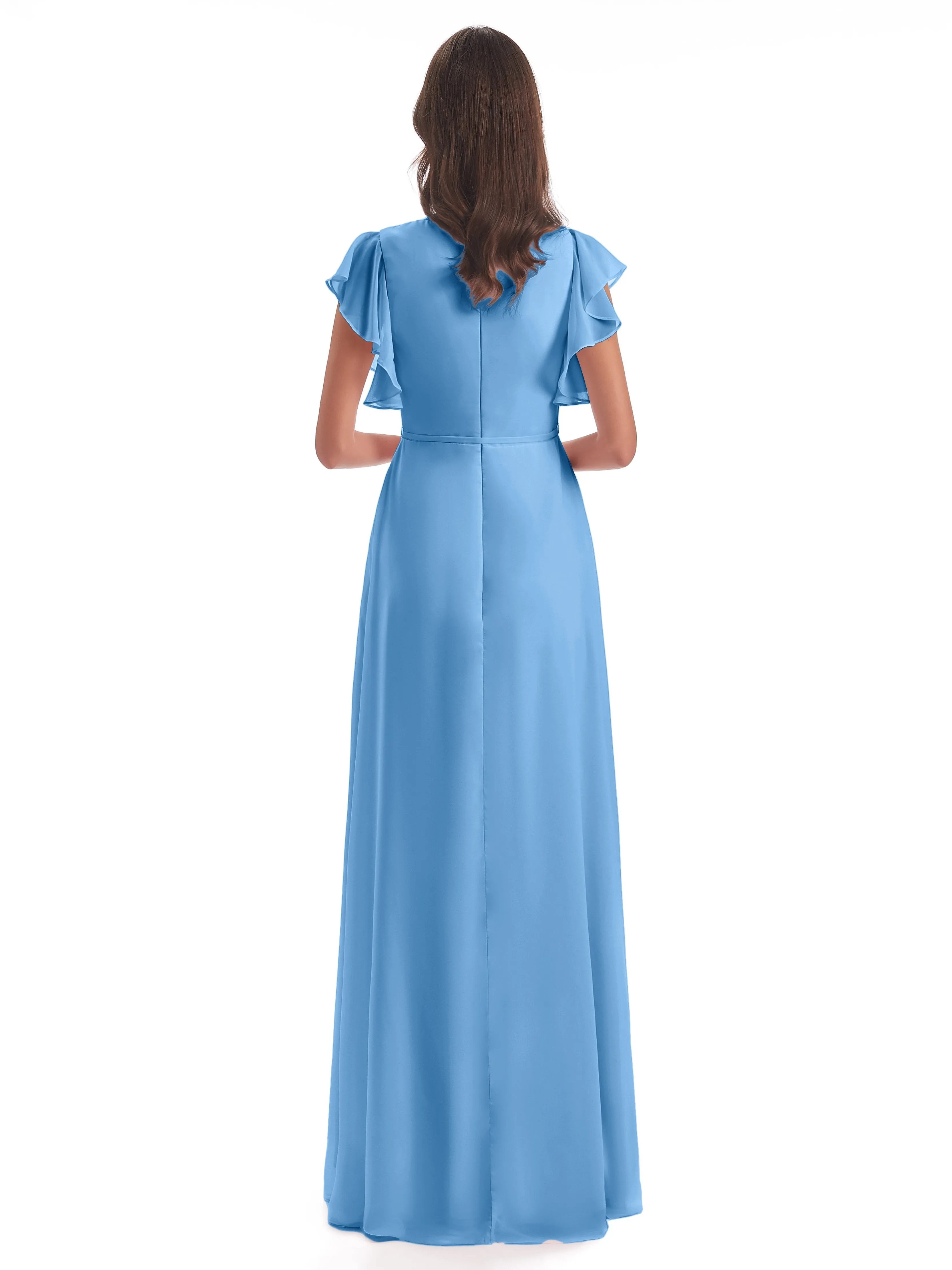 Bridesmaids Dresses Blue Hope Charming V Neck Long Chiffon Bridesmaid Dresses