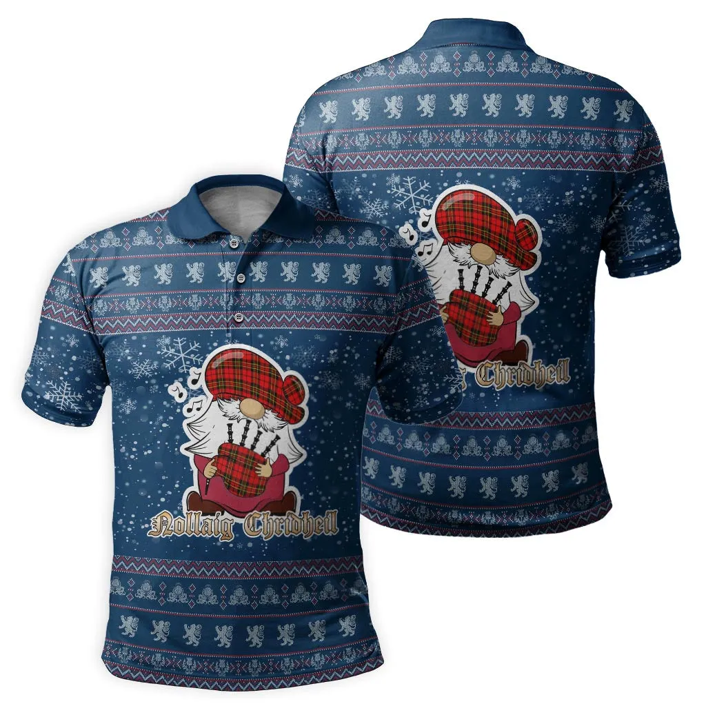 Brodie Modern Clan Christmas Family Polo Shirt with Funny Gnome Playing Bagpipes