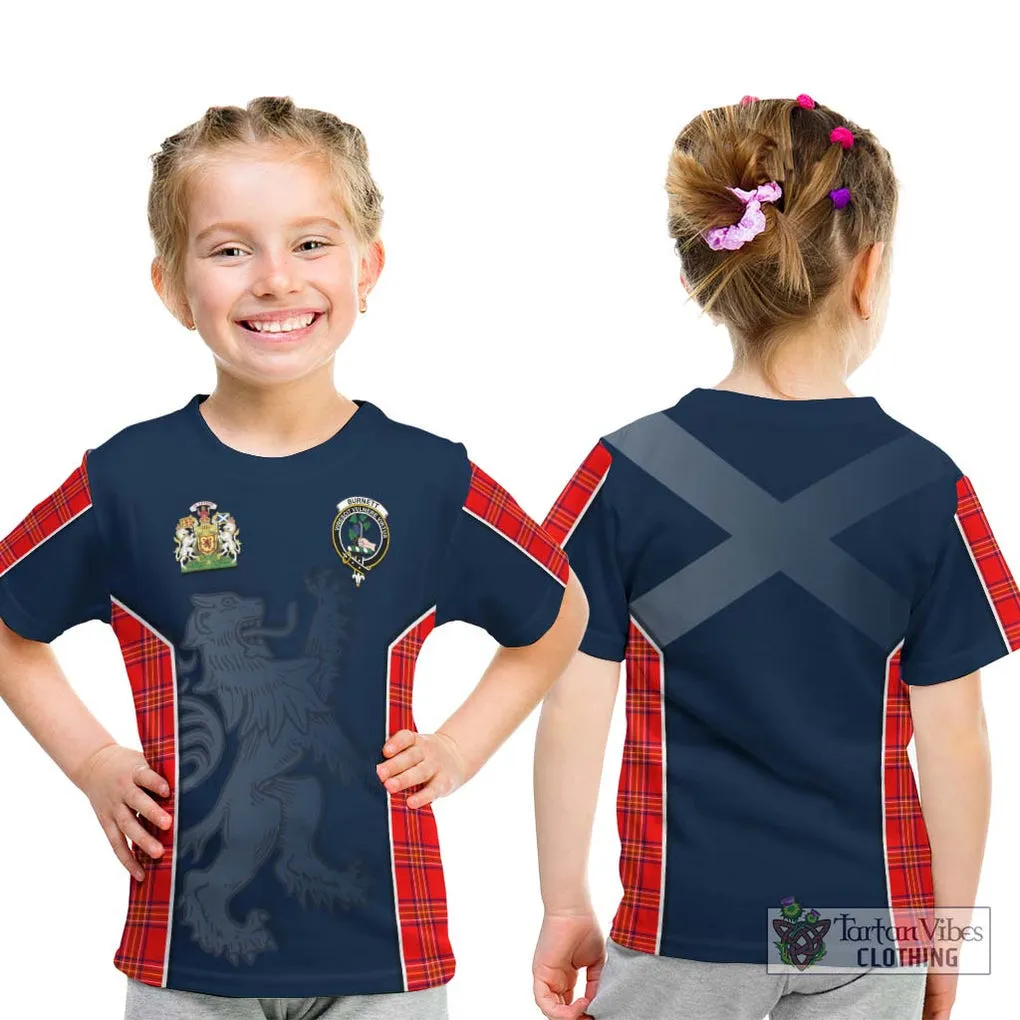 Burnett Modern Tartan Kid T-Shirt with Family Crest and Lion Rampant Vibes Sport Style