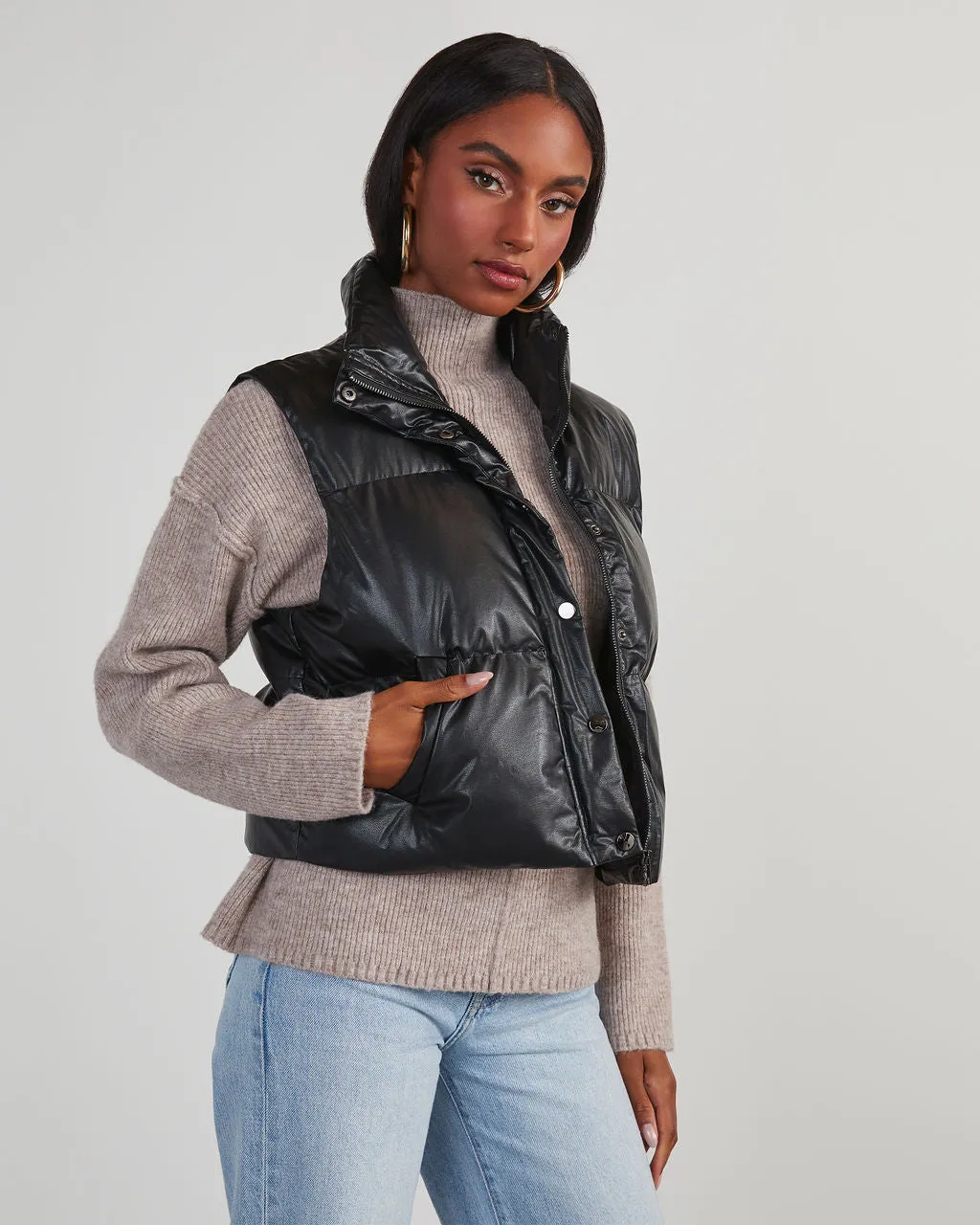 Cardona Faux Leather Puffer Vest