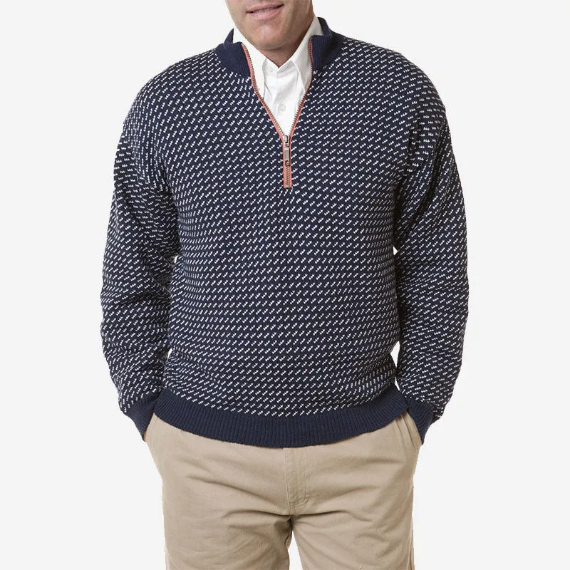 Castaway Birdseye Quarter Zip Sweater - Navy