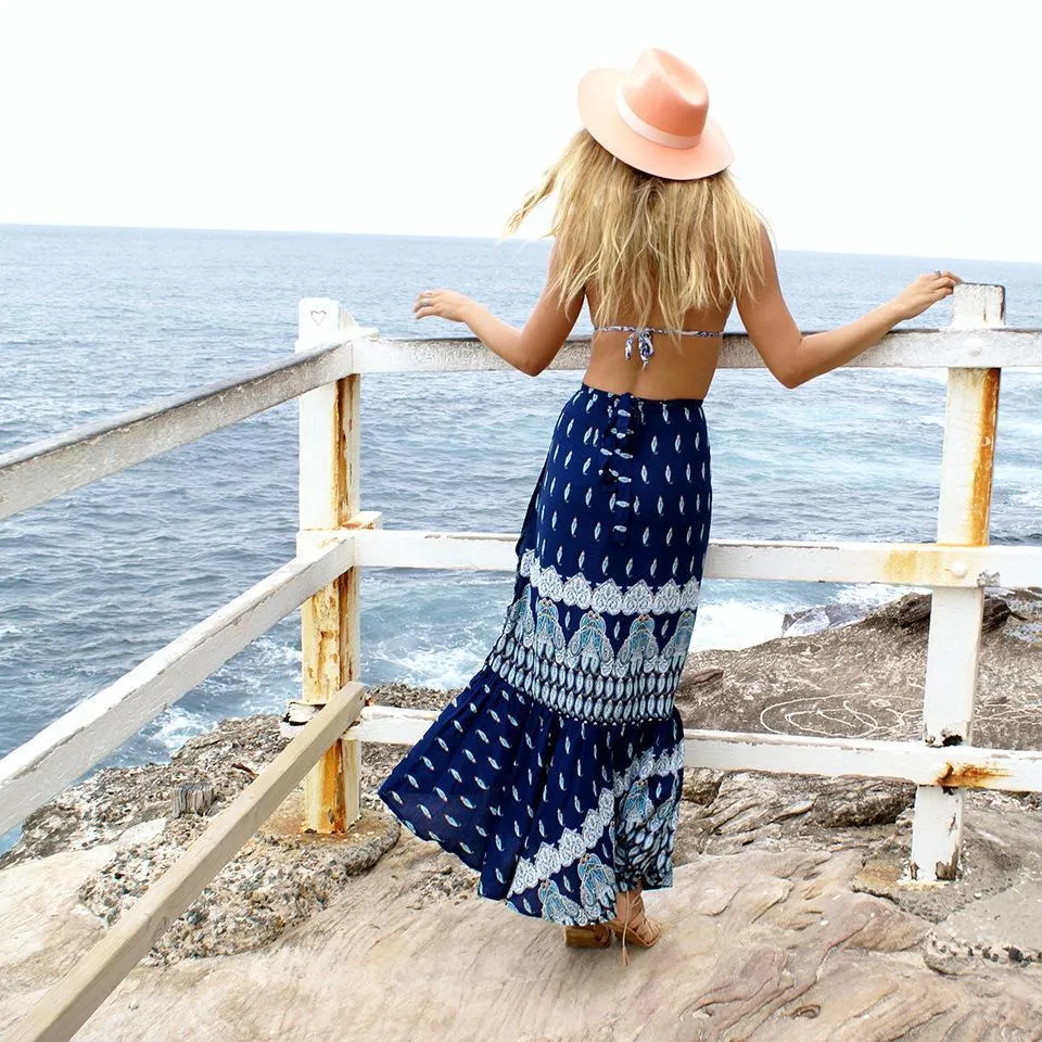 Casual vacation style Bohemian seaside split skirts 3 color