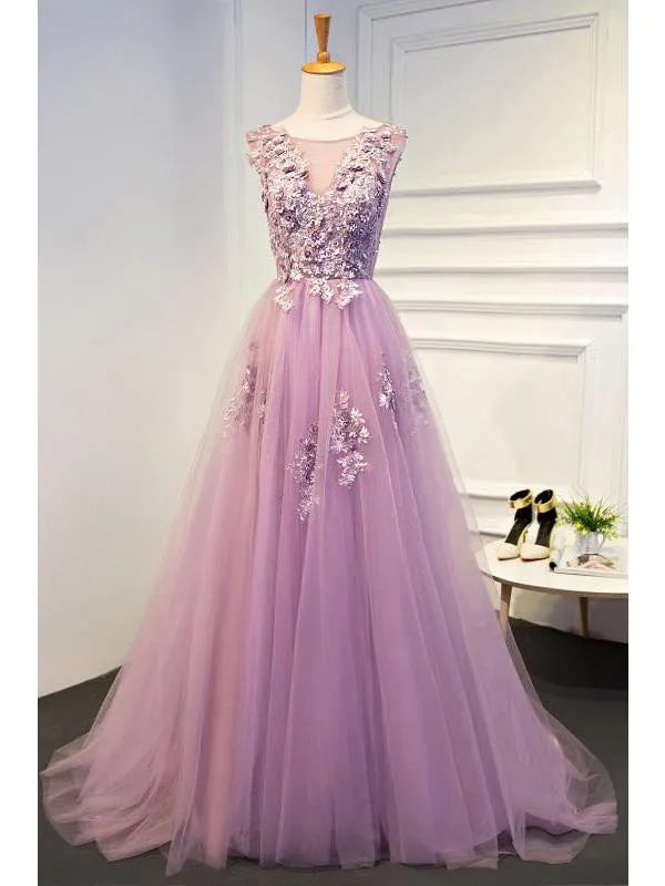 Chic  A-line Scoop Long Cheap Lilac Prom Dresses/Evening Dresses, TYP1343