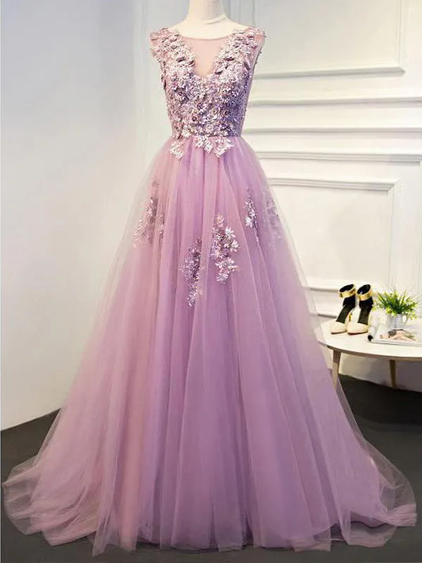 Chic  A-line Scoop Long Cheap Lilac Prom Dresses/Evening Dresses, TYP1343