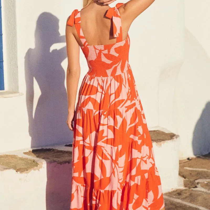 Chic and Elegant Printed Sleeveless Backless Dress