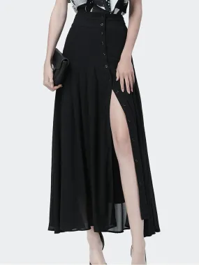 Chic High-Waisted Chiffon A-line Skirt with Stylish Button Slit