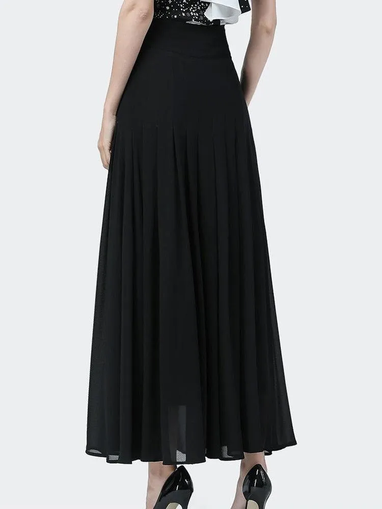 Chic High-Waisted Chiffon A-line Skirt with Stylish Button Slit