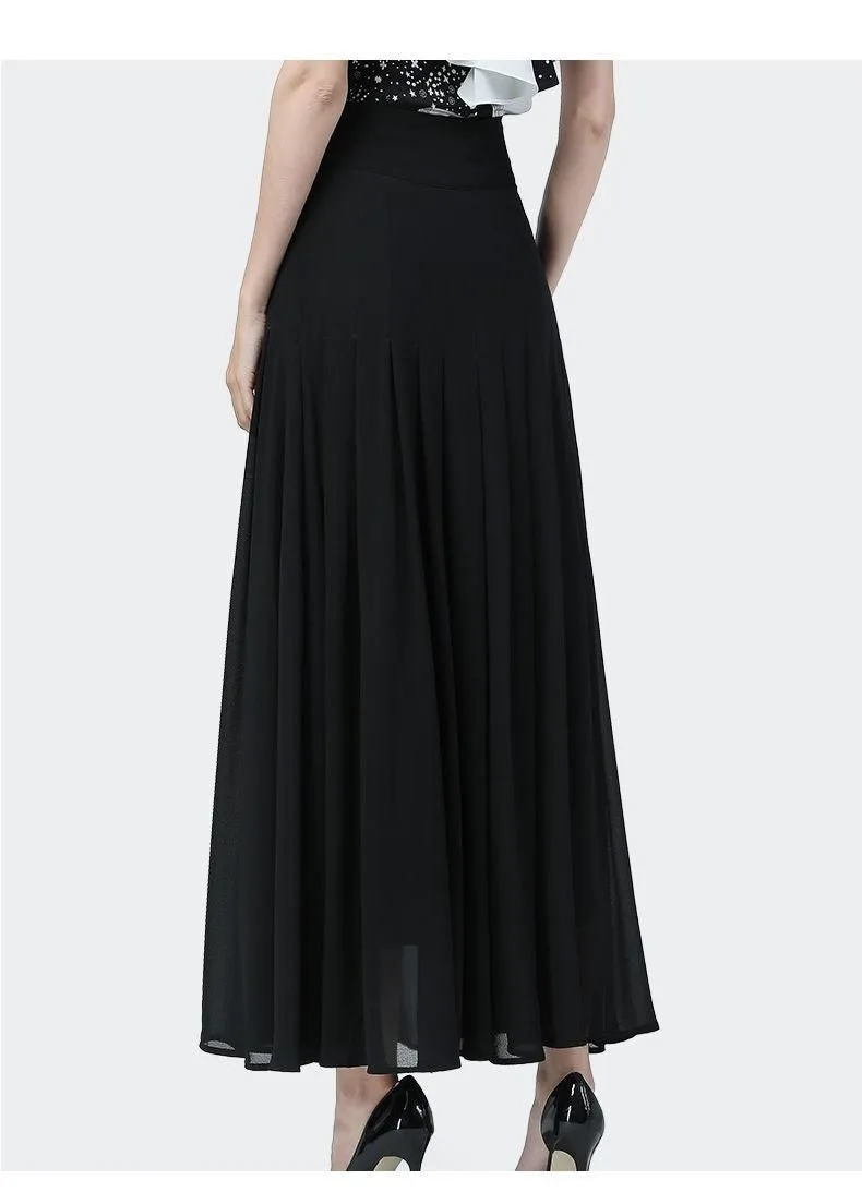 Chic High-Waisted Chiffon A-line Skirt with Stylish Button Slit