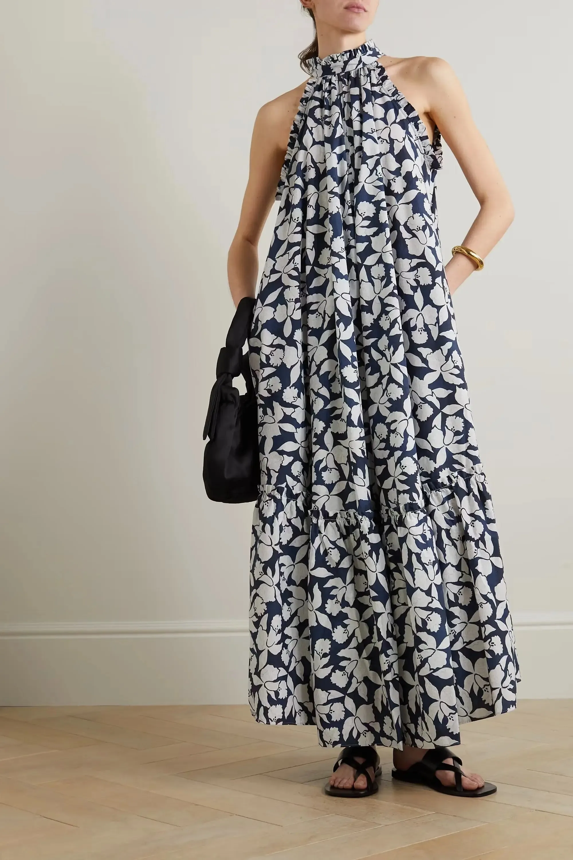 Chic Rayon Blend Maxi Dress With Frills