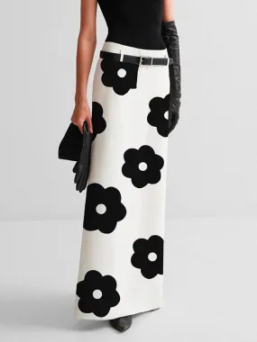 Chicmy-Floral Printed Split-Back Skirts Bottoms