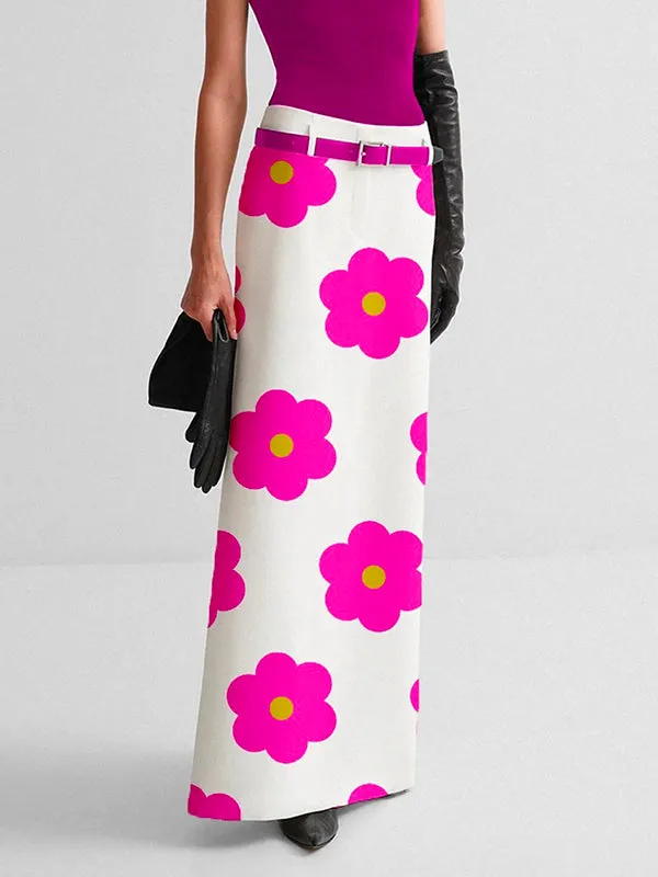 Chicmy-Floral Printed Split-Back Skirts Bottoms