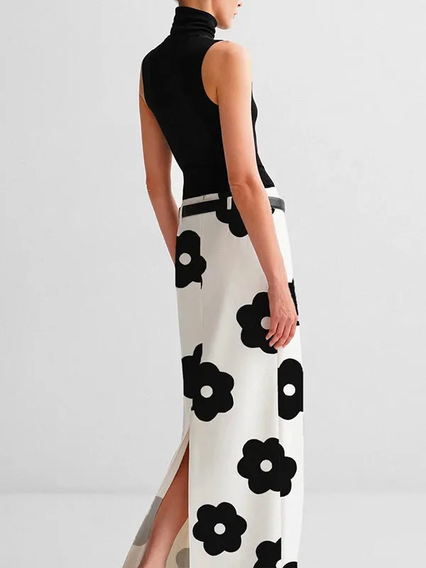 Chicmy-Floral Printed Split-Back Skirts Bottoms