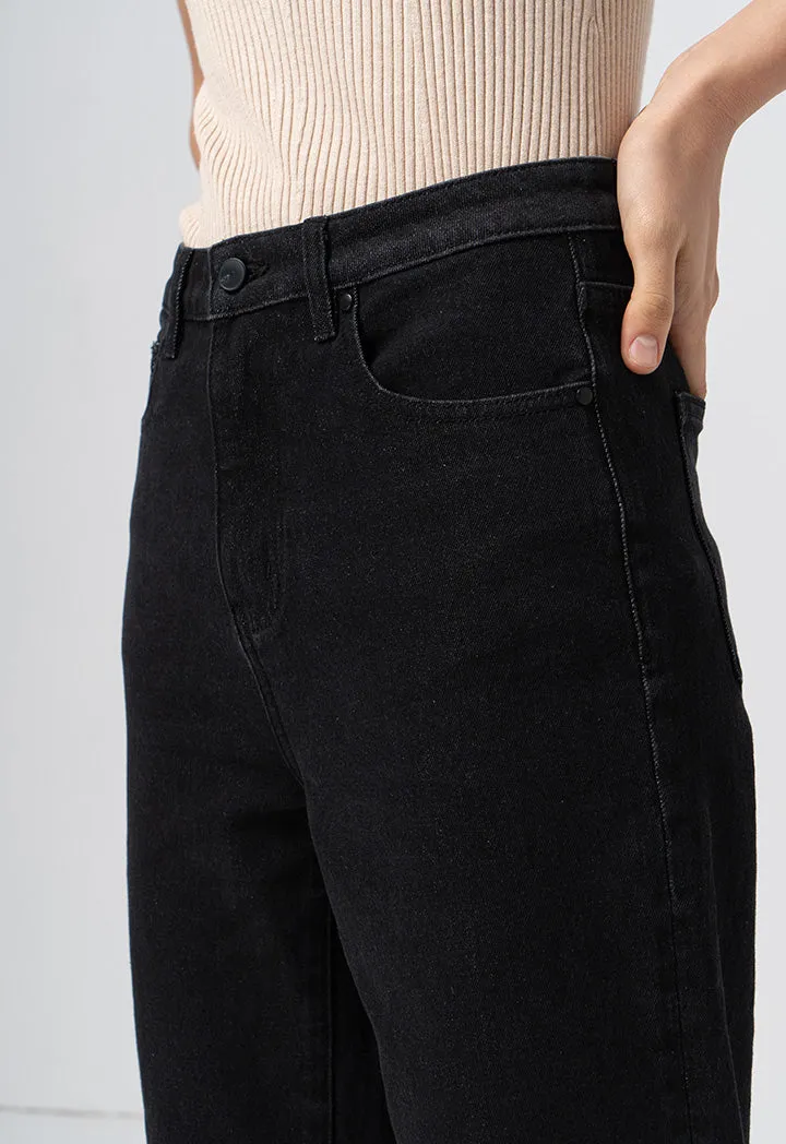 Choice Folded Wide Legs Denim Trouser Black