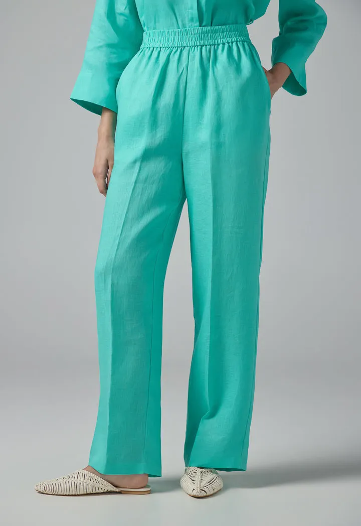 Choice High-Waist Straight-Cut Basic Trousers Turquoise