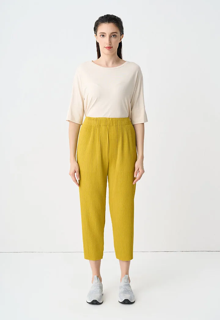 Choice Single Tone Pleated Trousers Yellow