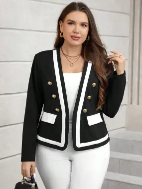 Clasi Plus Contrast Trim Button Detail Blazer