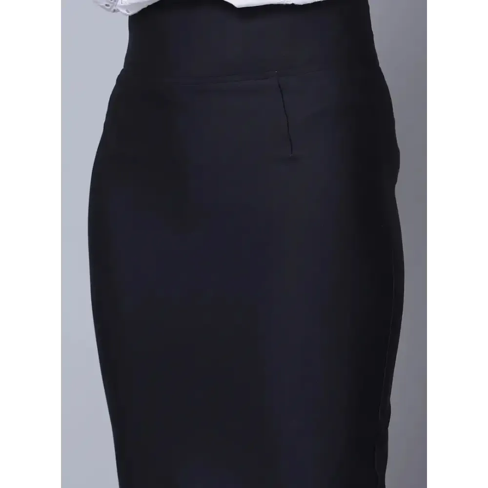 Elegant Black Satin Silk Solid Skirt For Women