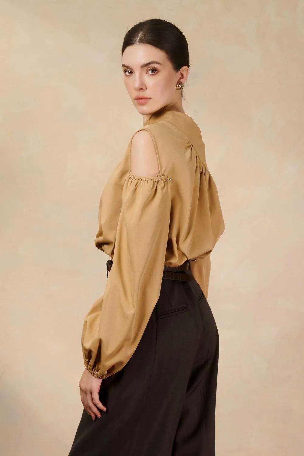 Farrah Cropped Asymmetric Neck Raw Fabric Top