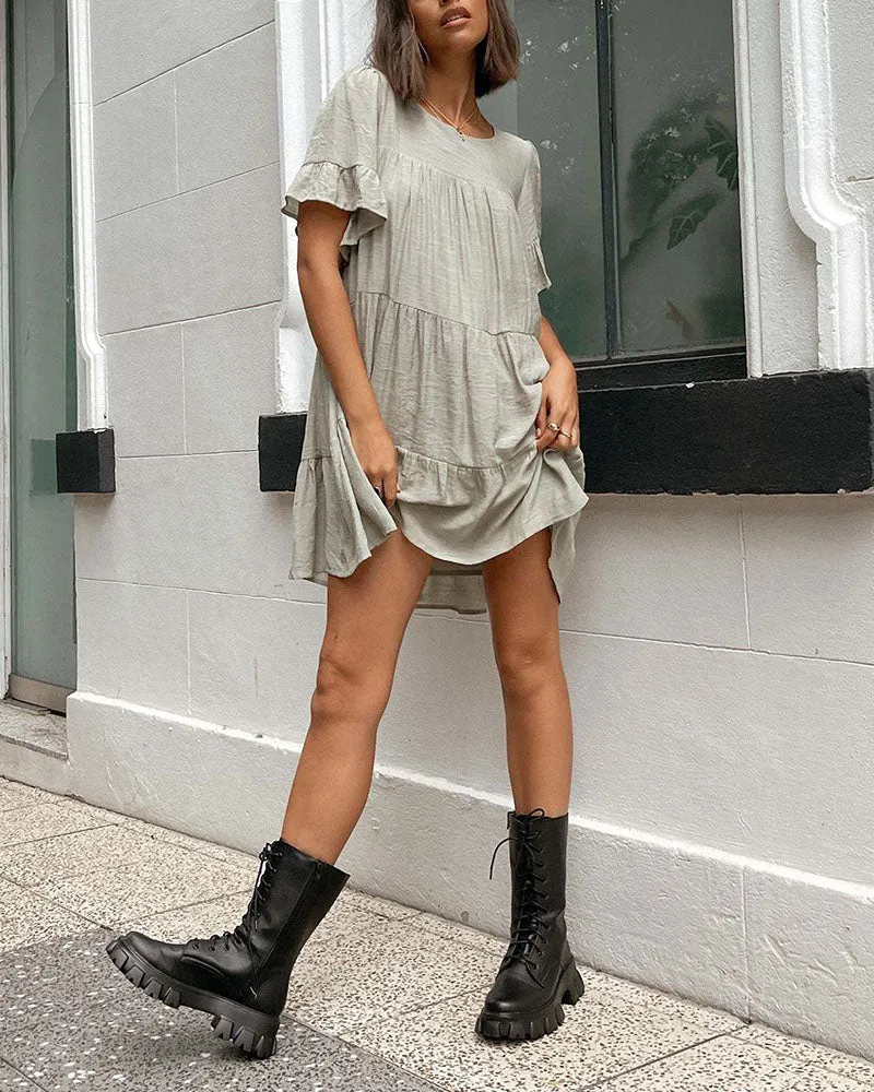 Fashion Ruffle Loose Cotton Linen Dress