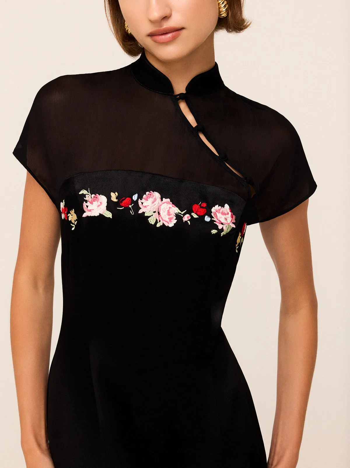 Fenella Black Embroidered Mini Dress