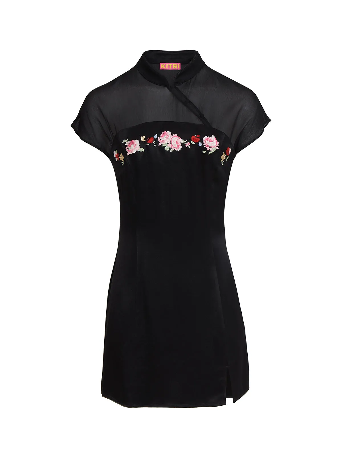 Fenella Black Embroidered Mini Dress