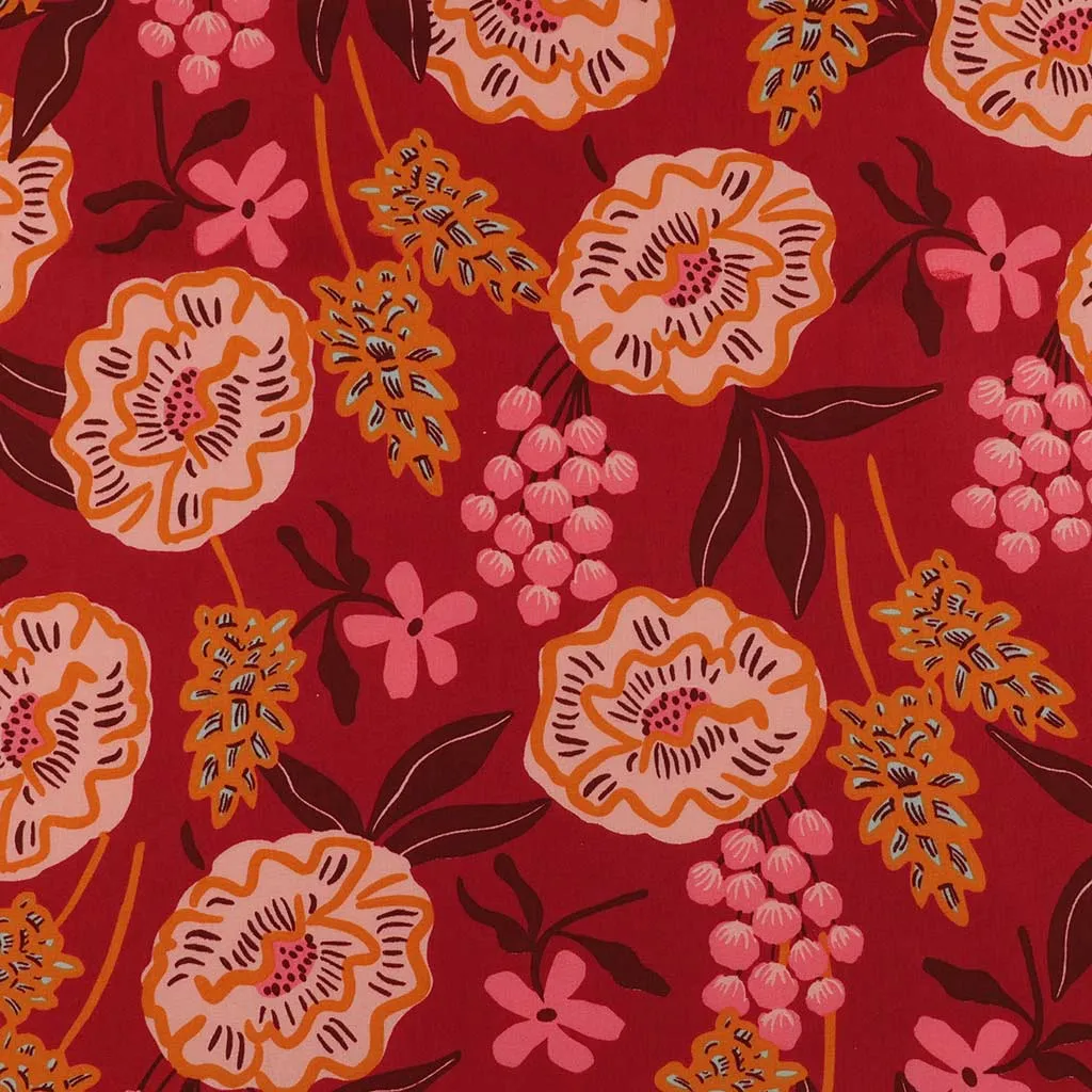 Fine Poplin - Bordeaux Fresh Flowers Cotton Woven Fabric by Nerida Hansen