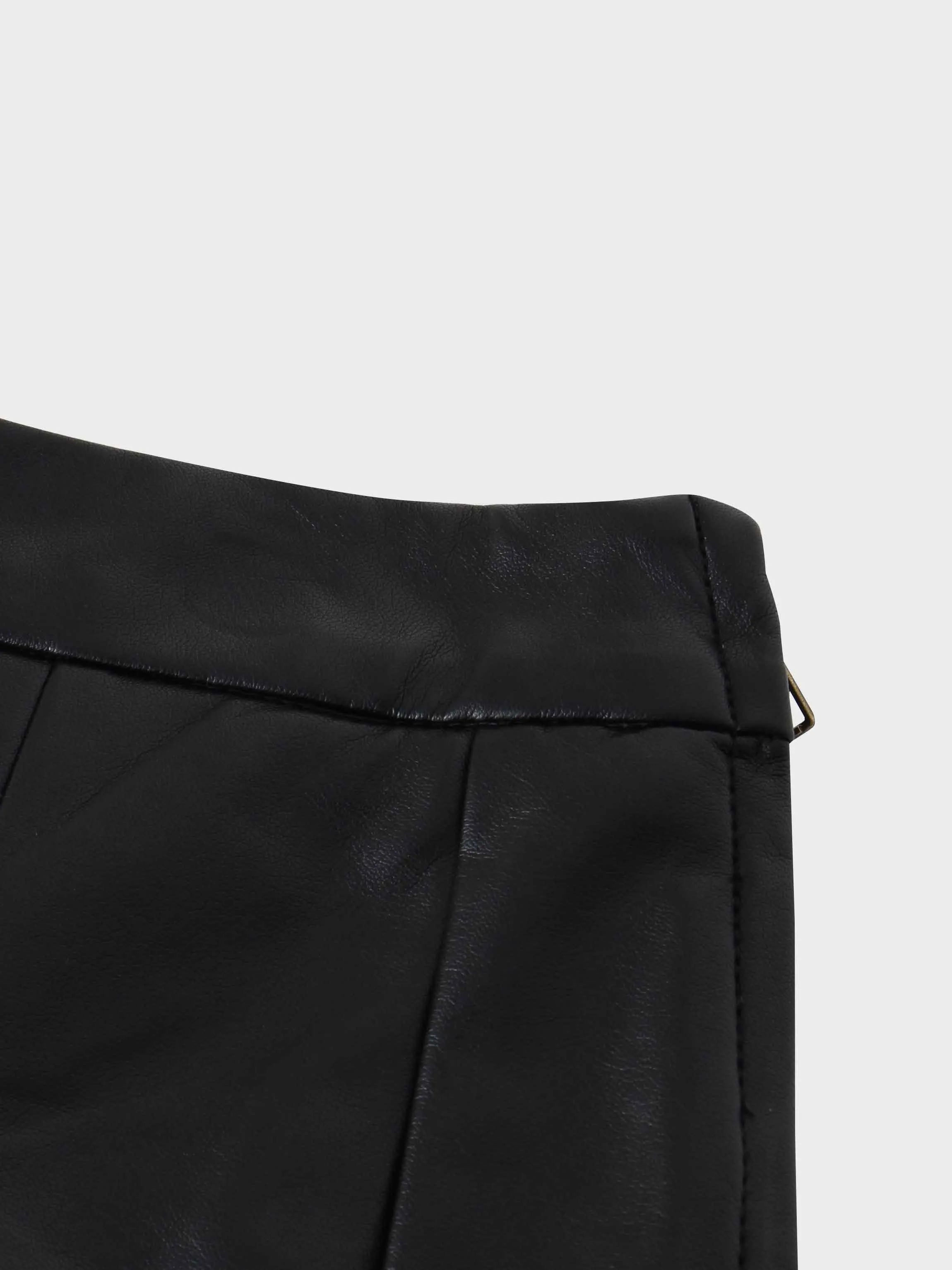 Flare Leather Skirt 27"-Black