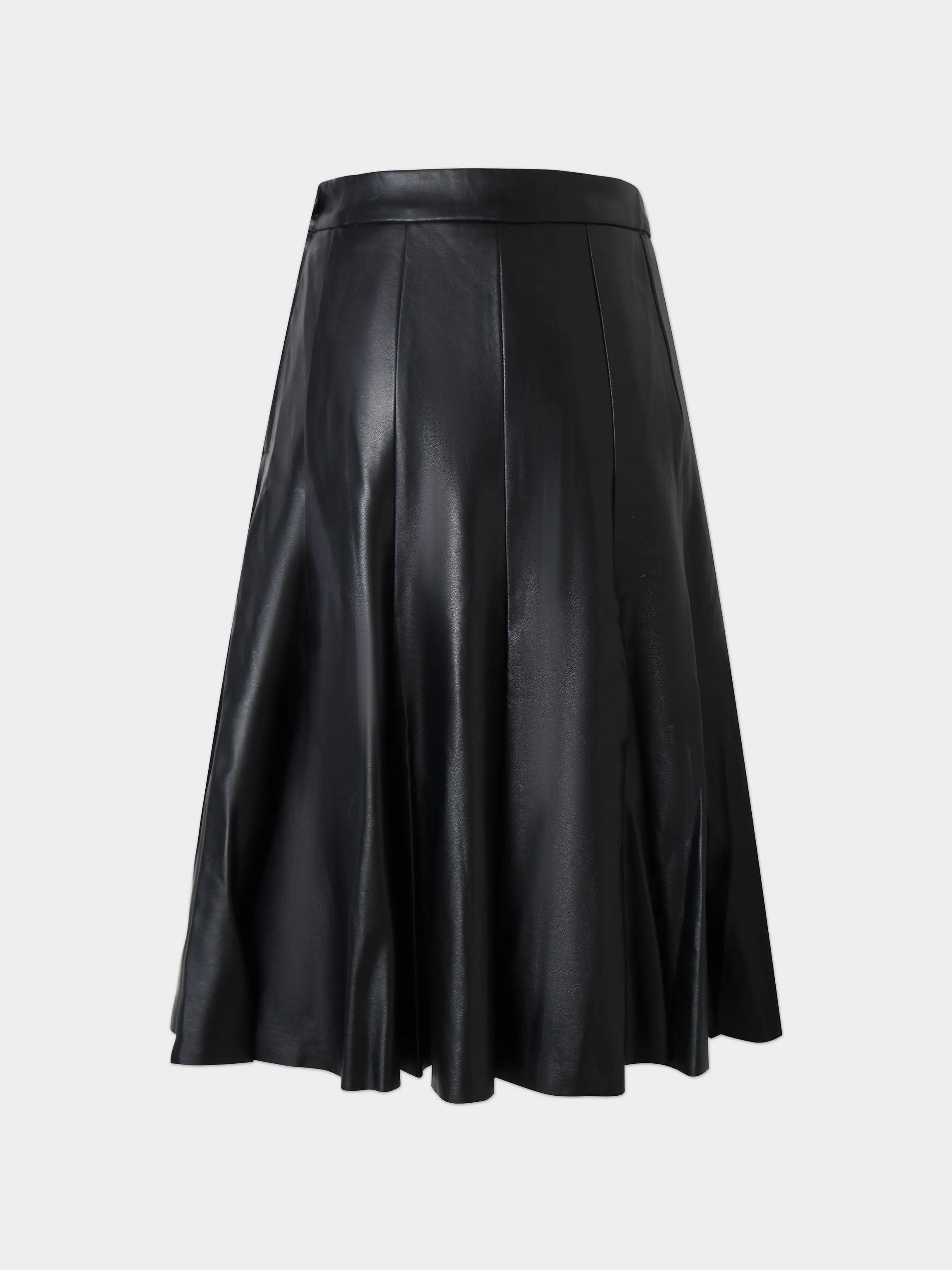 Flare Leather Skirt 27"-Black