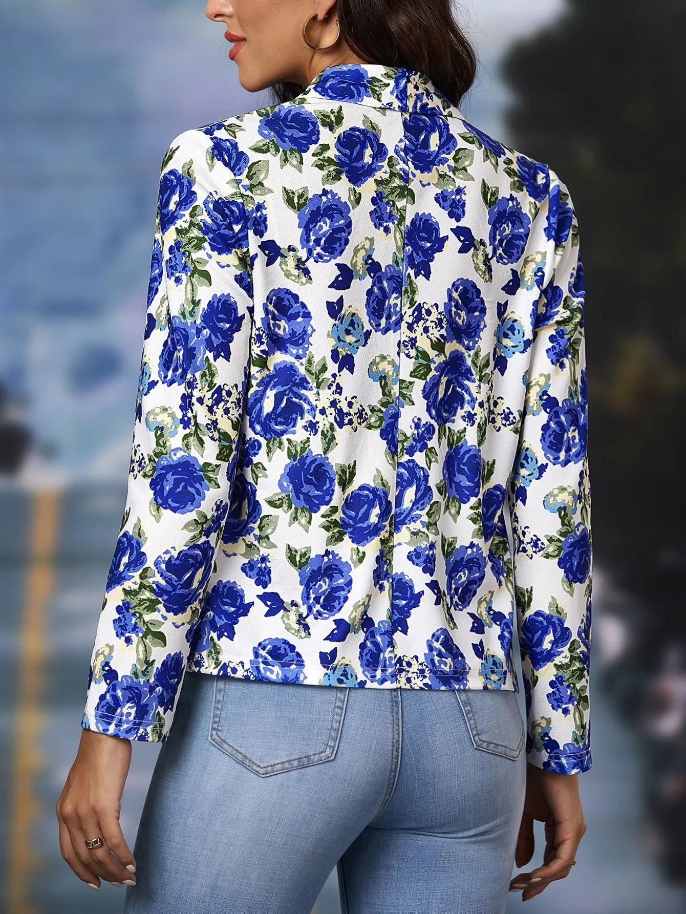 Floral Print Open Front Blazer