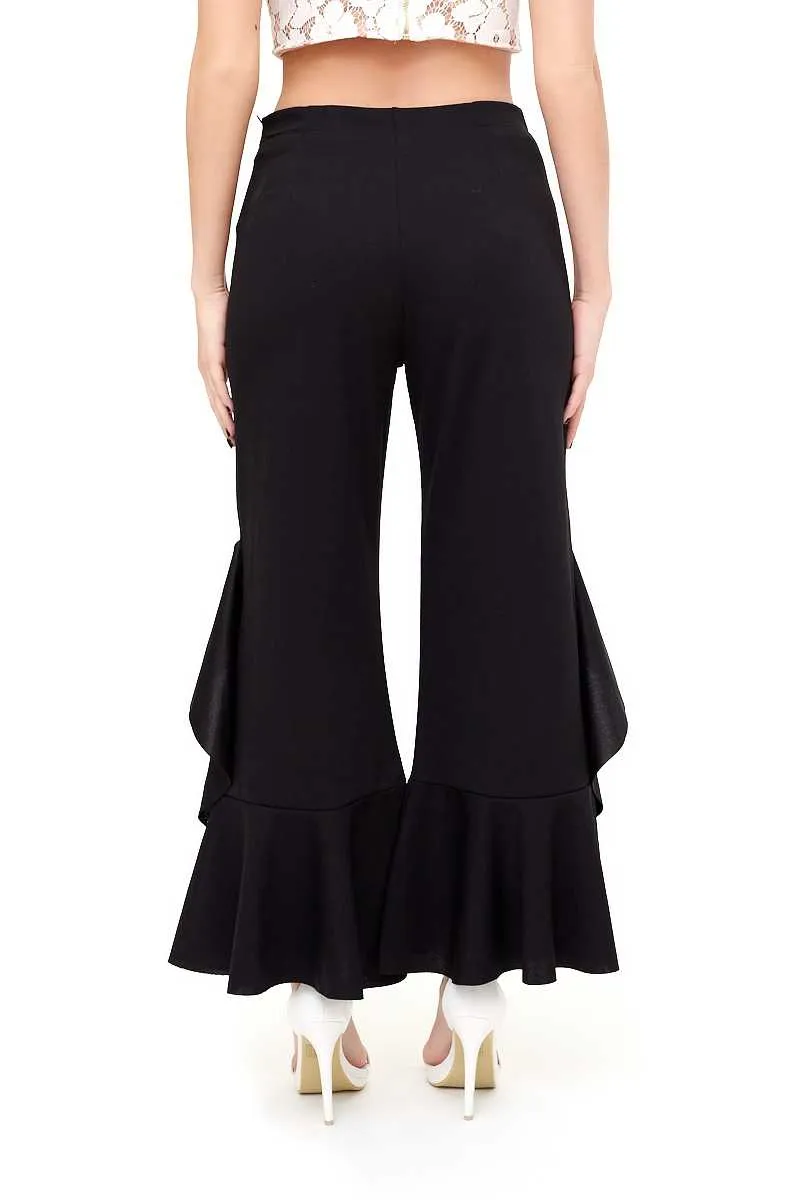 Flossie - Black Draped Frill Trousers