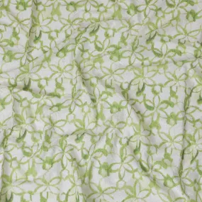 Fresh Green Geometric blended Cotton Lawn Fabric with Embroidery - 110 cm Wide - D19597