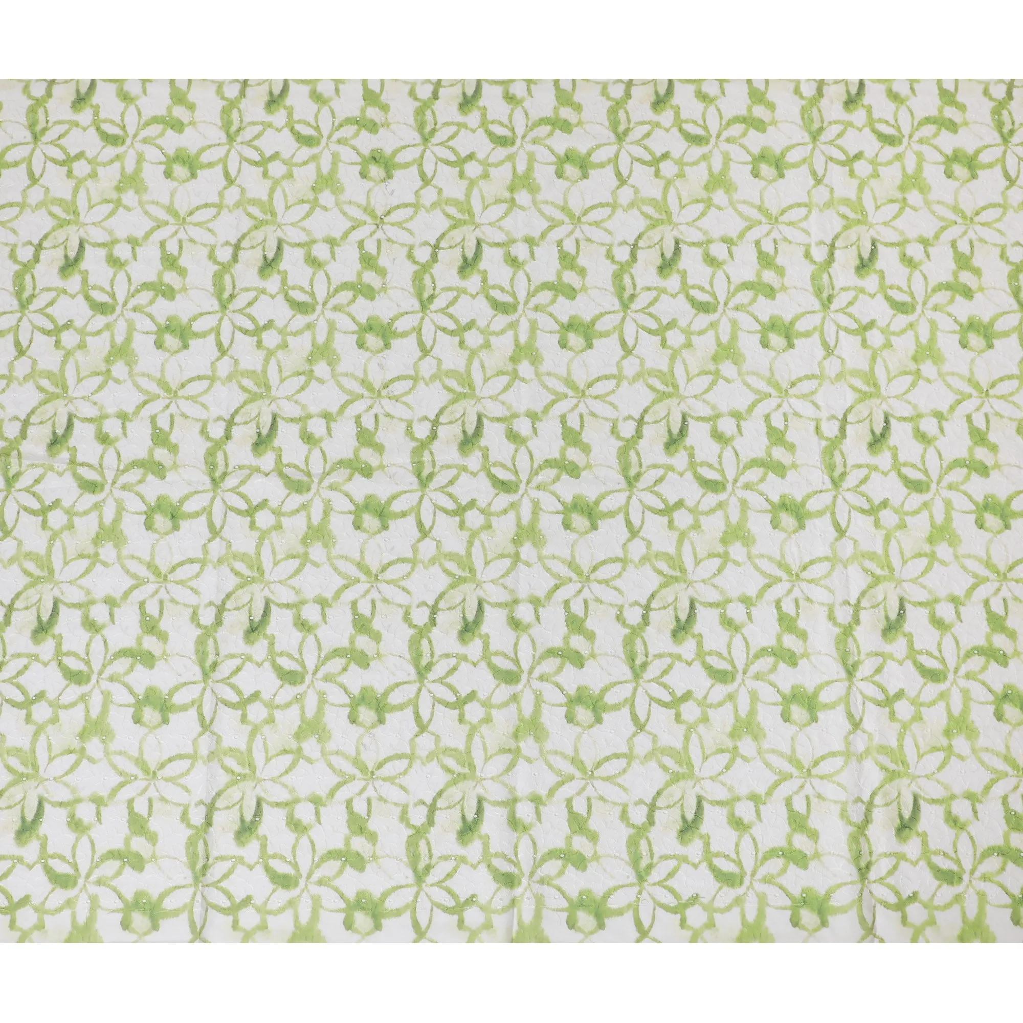 Fresh Green Geometric blended Cotton Lawn Fabric with Embroidery - 110 cm Wide - D19597