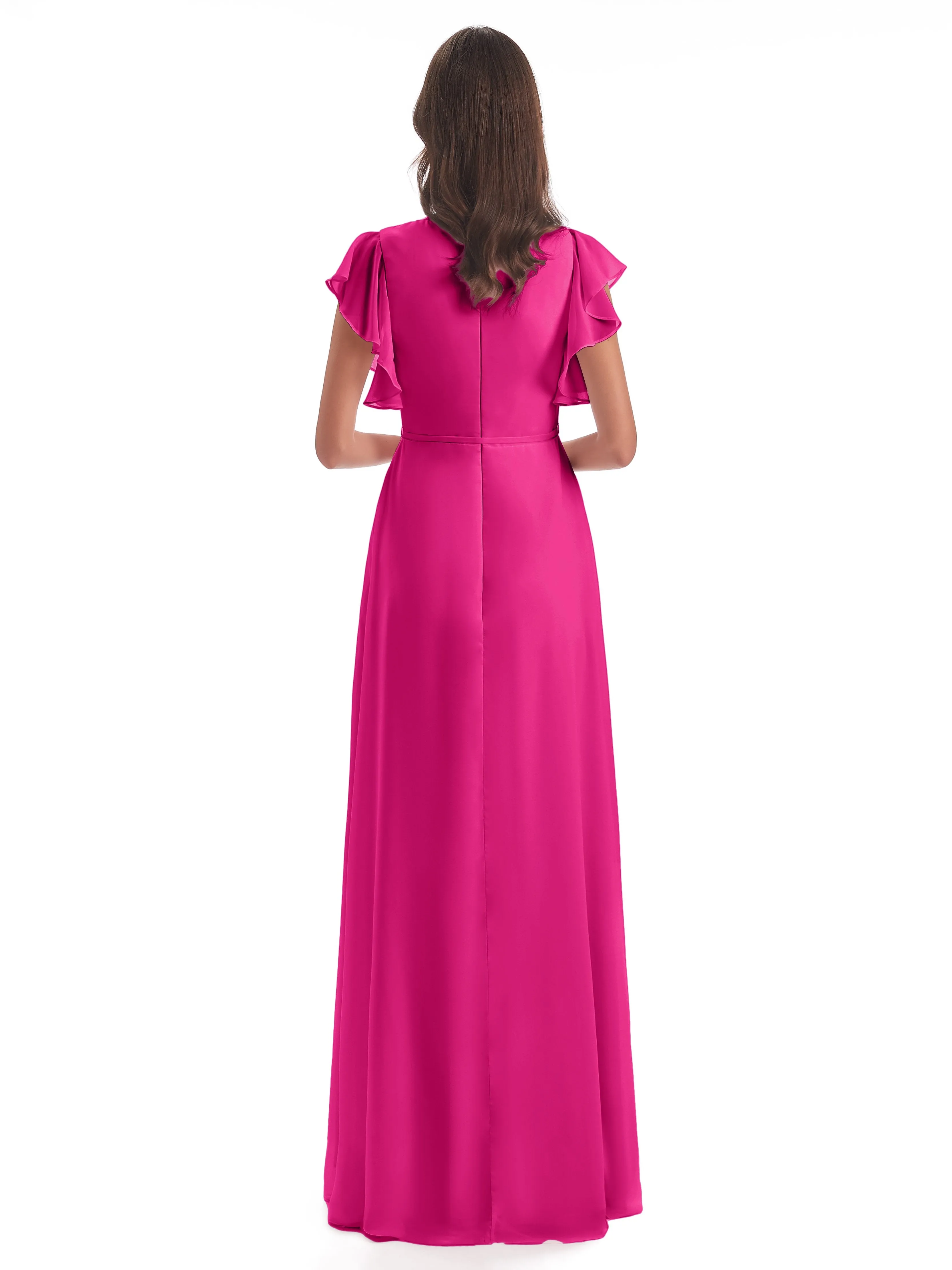 Fuchsia Dress Bridesmaid Hope Charming V Neck Long Chiffon Bridesmaid Dresses