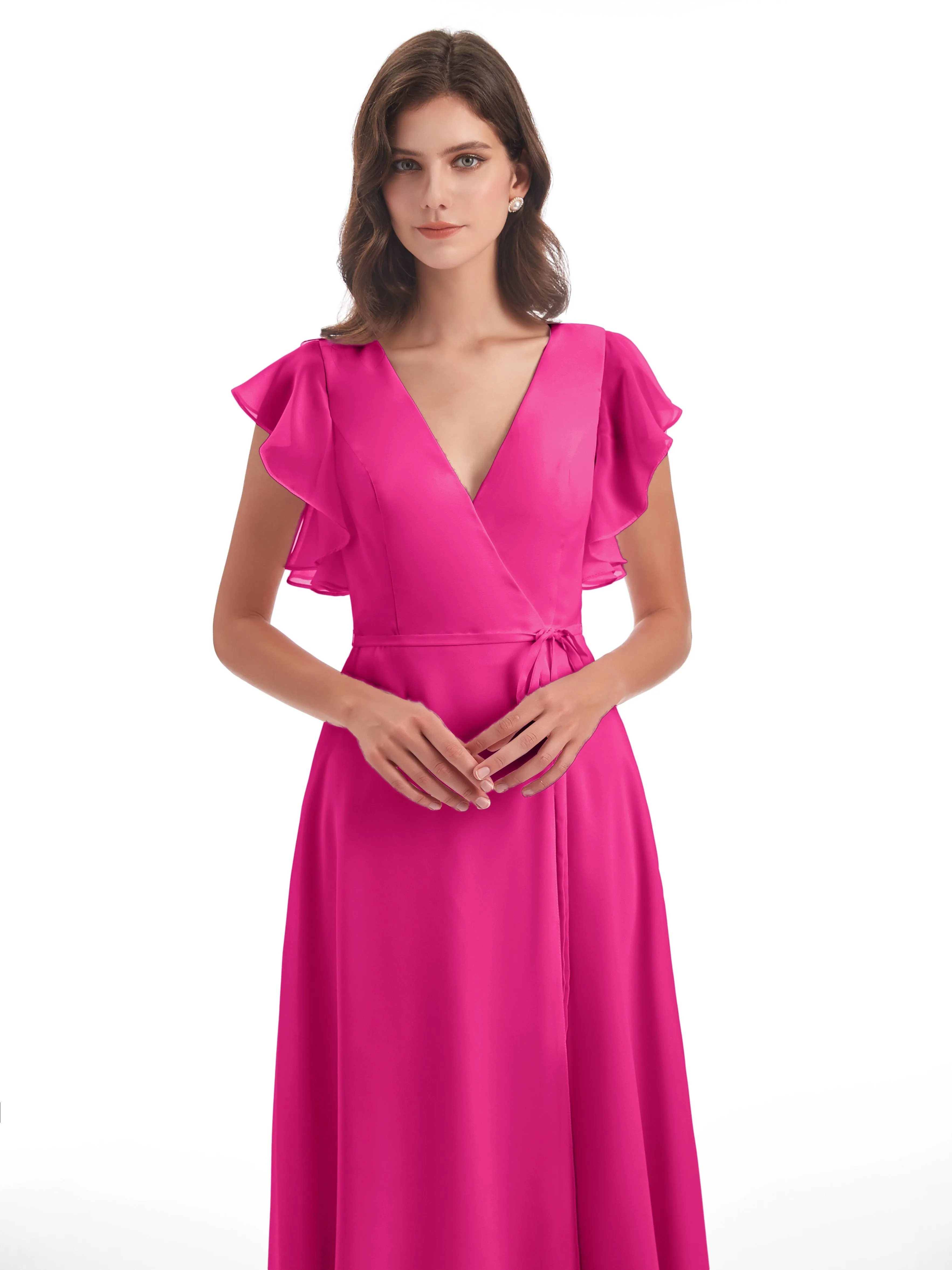 Fuchsia Dress Bridesmaid Hope Charming V Neck Long Chiffon Bridesmaid Dresses