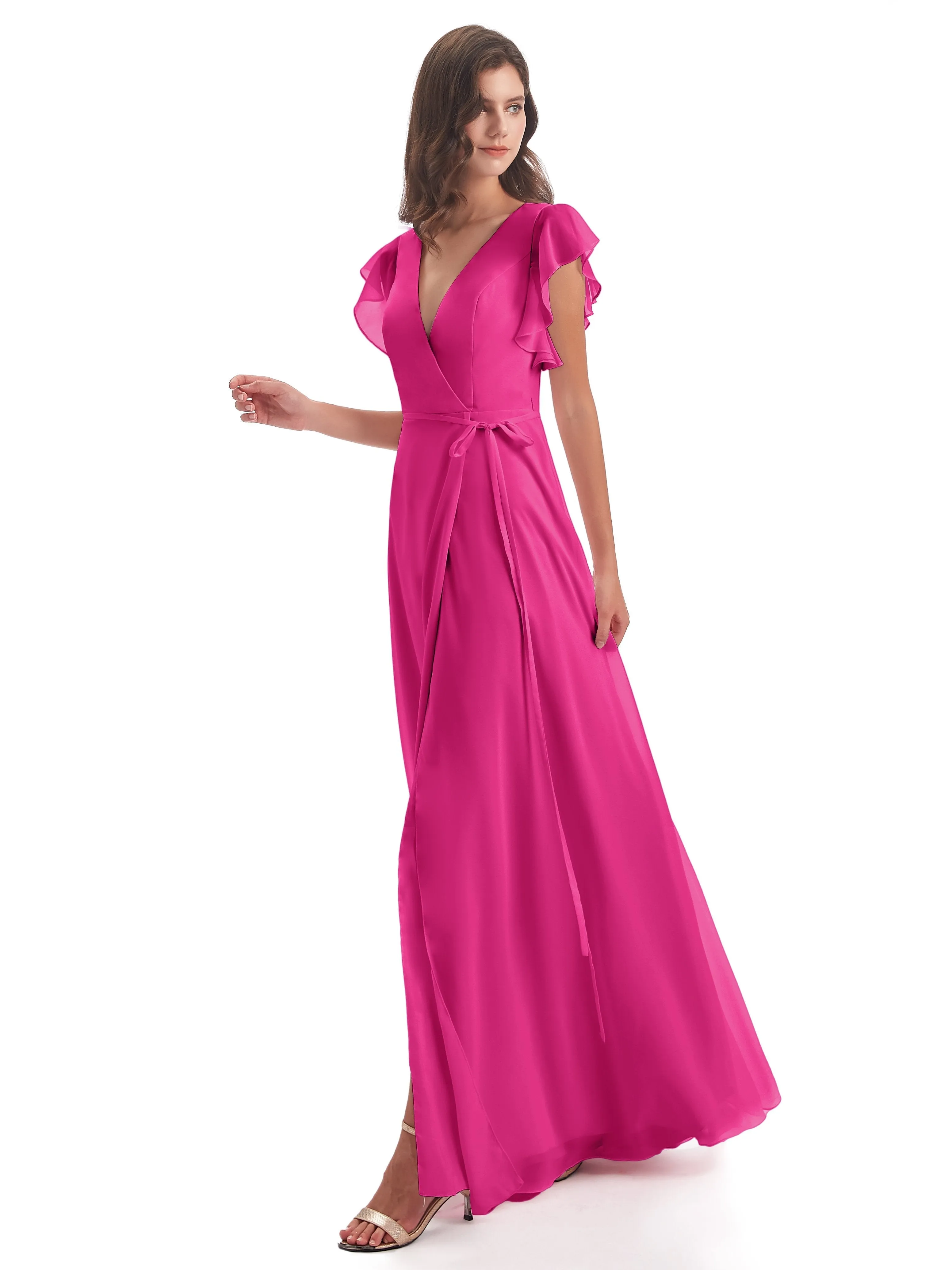 Fuchsia Dress Bridesmaid Hope Charming V Neck Long Chiffon Bridesmaid Dresses