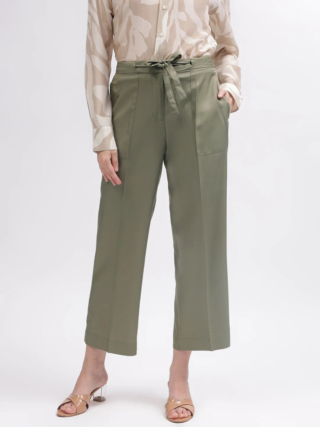 Gant Women Green Solid Relaxed Fit Trouser