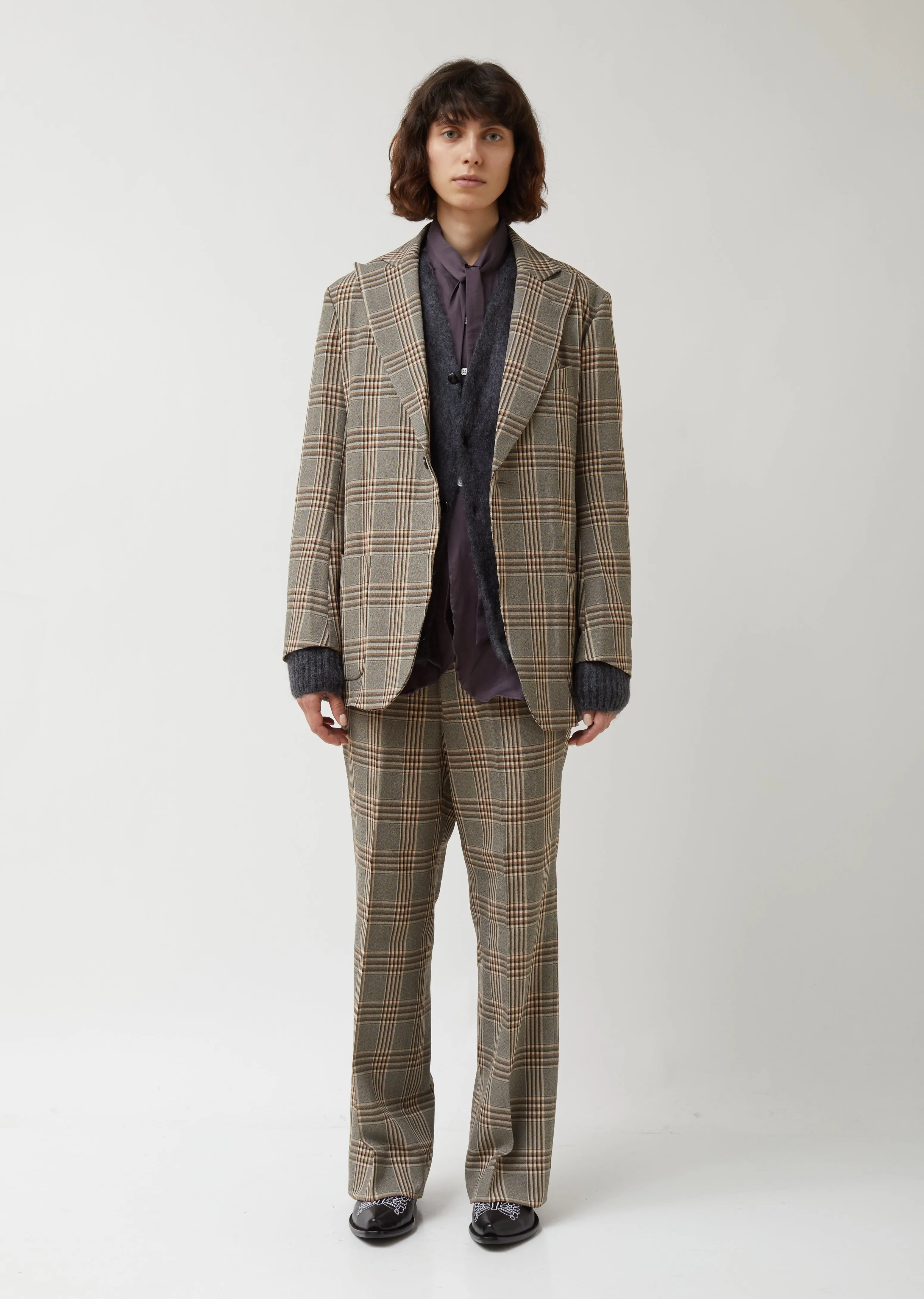 Graph Plaid Twill Peaked Lapel 1B Jacket