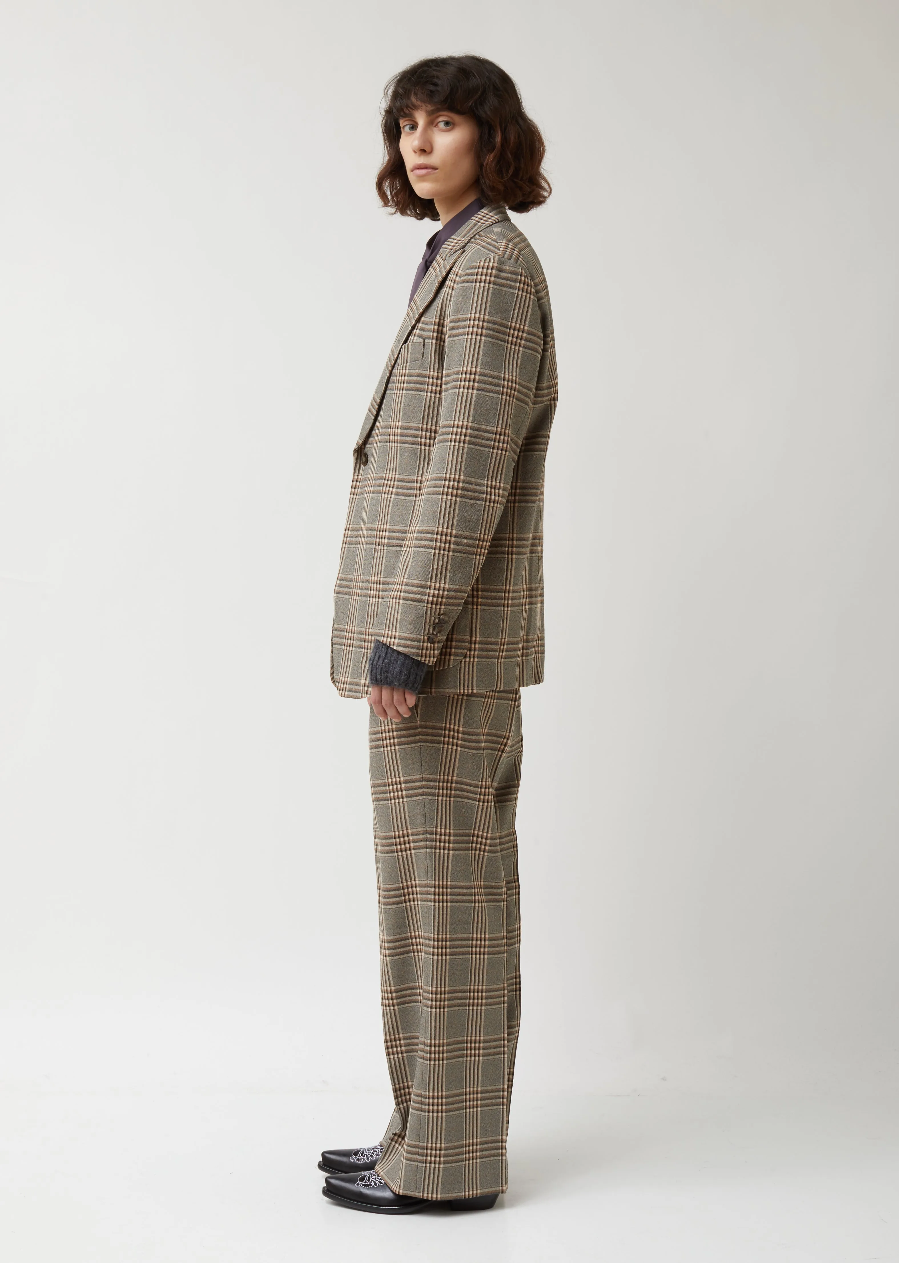 Graph Plaid Twill Peaked Lapel 1B Jacket